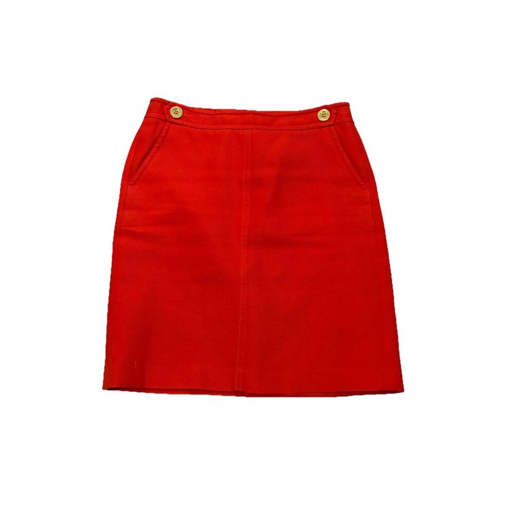 Talbots Petite Cotton Pencil Skirt Size 4P Red Orange Lined Career Academia